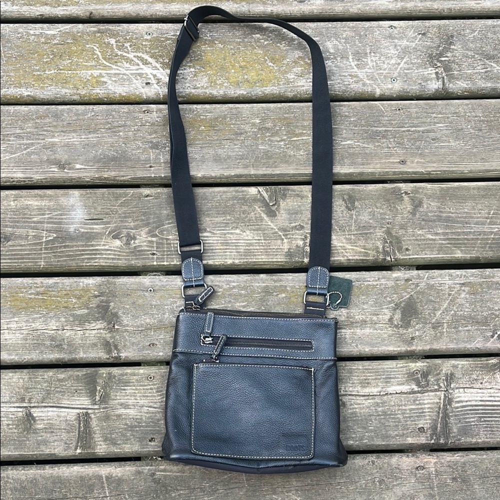 Roots Black Leather Crossbody Bag